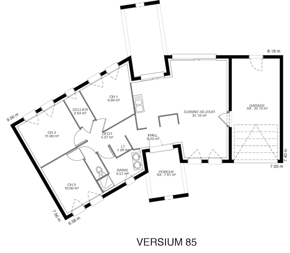plan de maison moderne en v