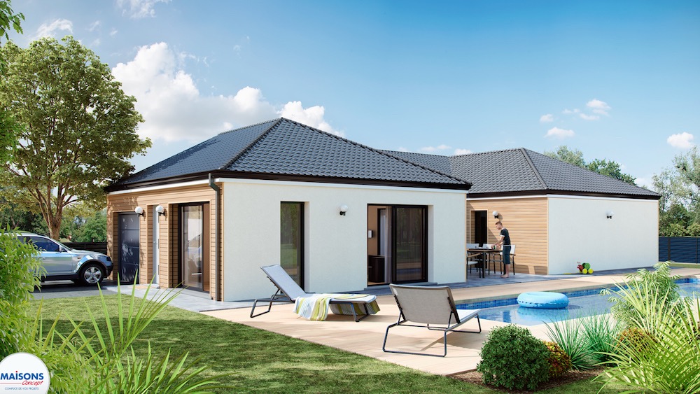 maison contemporaine et traditionnelle avec plan en U