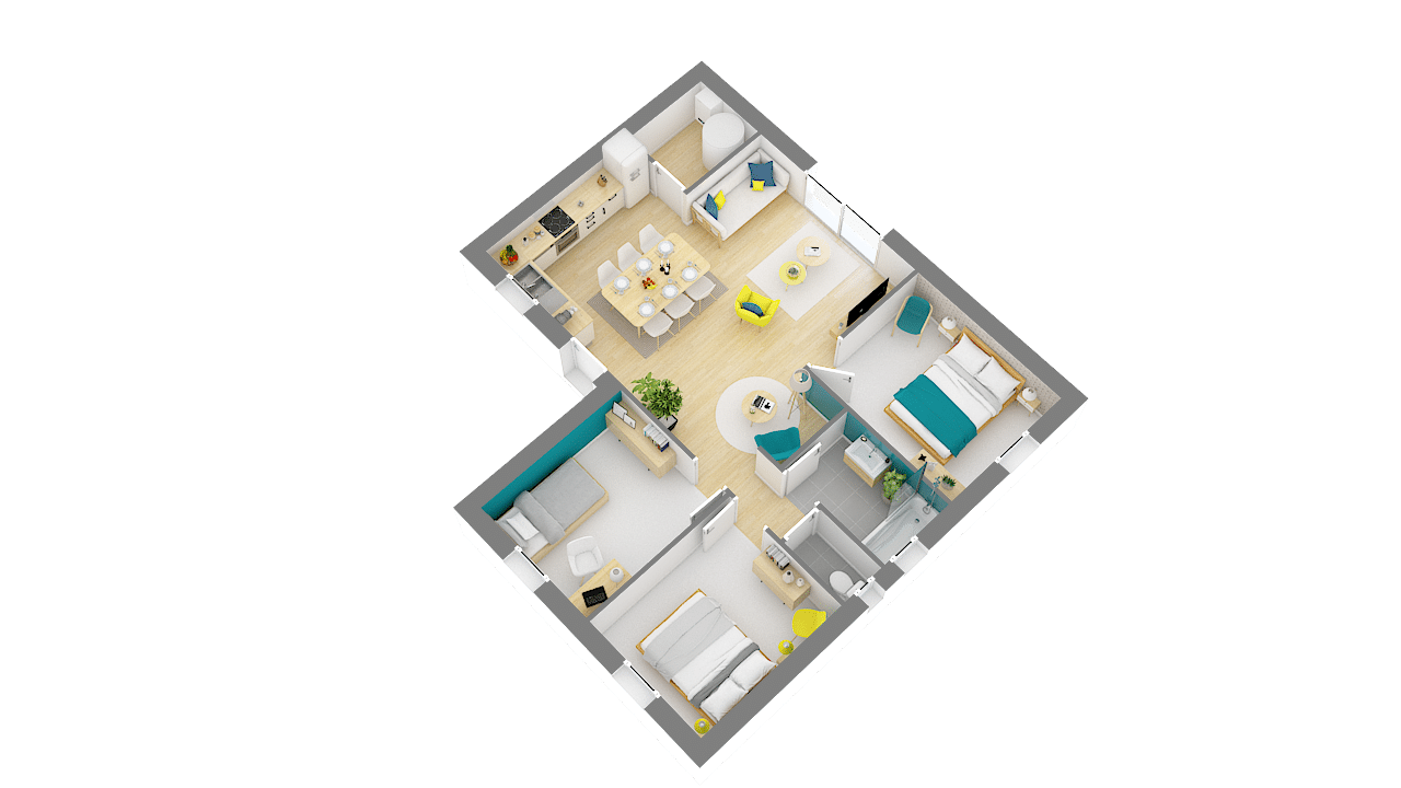 Maison Low cost modele Emeraude plan 3D 2
