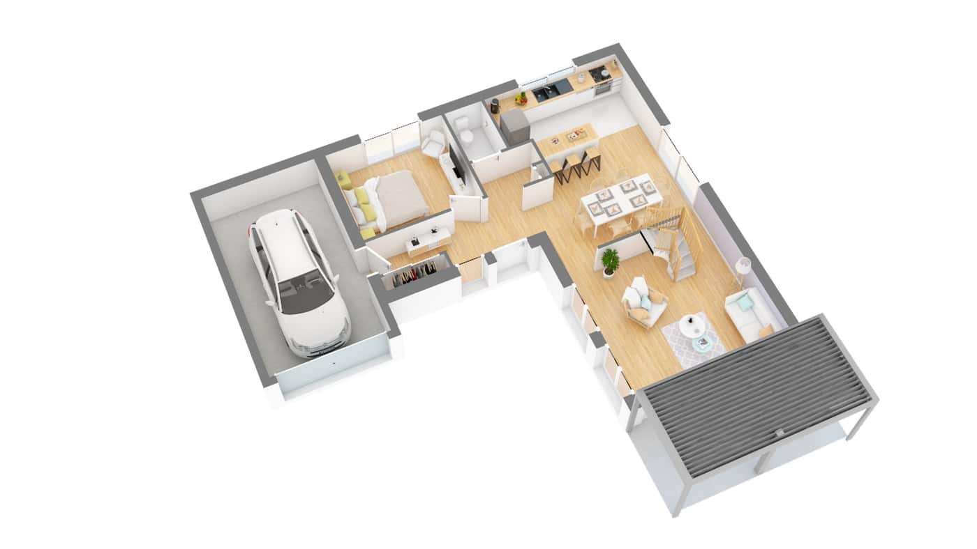 Maisons Concept plan Maison moderne contemporaine _Senza-g0-axo_rdc